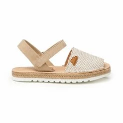 Abarcas Menorquinas Niña Piel Ante Y Saco Plantilla Acolchada Velcro 225 Beige, De Angelitos