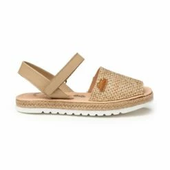 Abarcas Menorquinas Niña Piel Ante Y Saco Plantilla Acolchada Velcro 225 Camel, De Angelitos