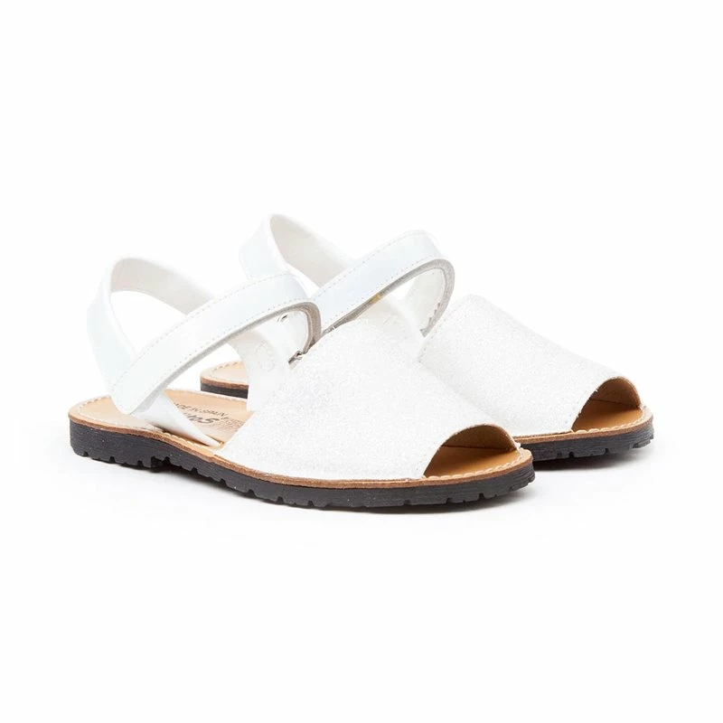 Abarcas Menorquinas Niña Piel Charol Y Glitter Velcro 208 Blanco, De Angelitos 4 Abarcas Menorquinas Niña Piel Charol Y Glitter Velcro 208 Blanco, De Angelitos - Imagen 2