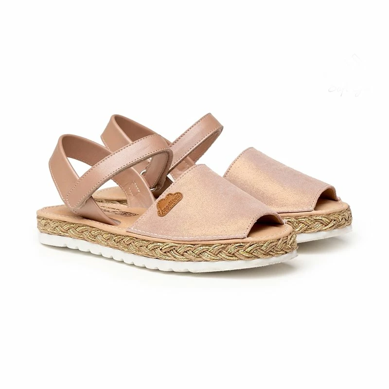 Abarcas Menorquinas Niña Piel Napa Y Glitter Plantilla Acolchada Velcro 222 Nude, De Angelitos 4 Abarcas Menorquinas Niña Piel Napa Y Glitter Plantilla Acolchada Velcro 222 Nude, De Angelitos - Imagen 2