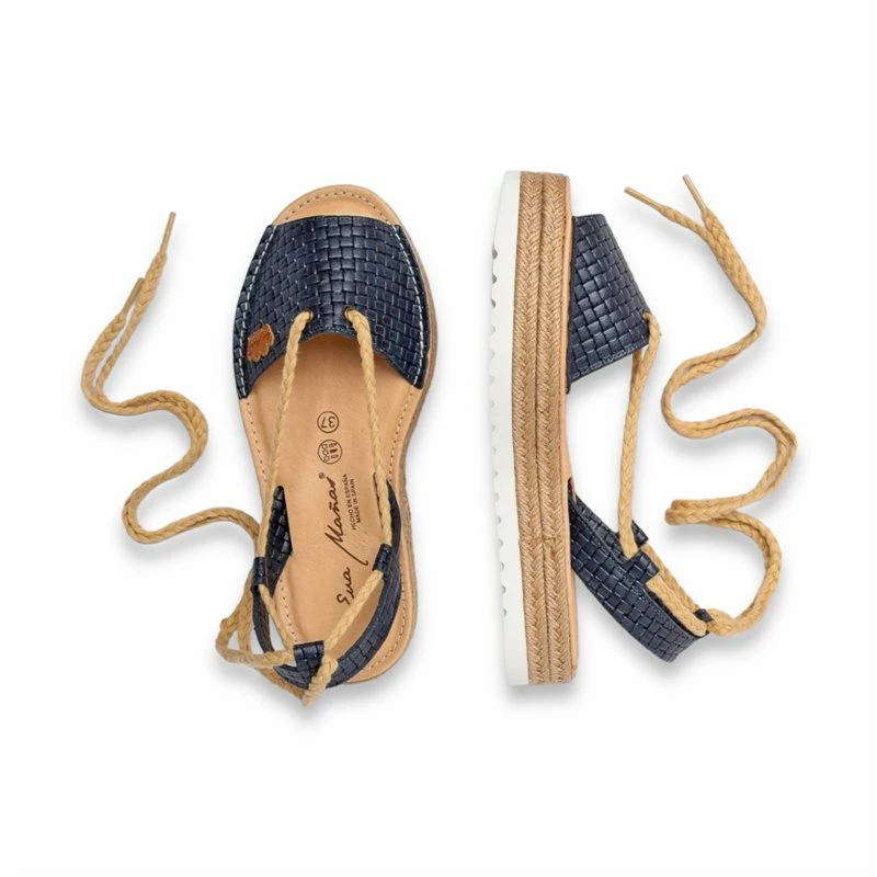 Abarcas Menorquinas Plataforma Mujer Piel Grabada Cuerdas Y Plantilla Acolchada 1249 Marino, De Eva Mañas 5 Abarcas Menorquinas Plataforma Mujer Piel Grabada Cuerdas Y Plantilla Acolchada 1249 Marino, De Eva Mañas - Imagen 3