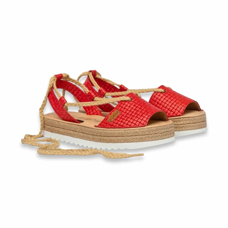 Abarcas Menorquinas Plataforma Mujer Piel Grabada Cuerdas Y Plantilla Acolchada 1249 Rojo, De Eva Mañas 4 Abarcas Menorquinas Plataforma Mujer Piel Grabada Cuerdas Y Plantilla Acolchada 1249 Rojo, De Eva Mañas - Imagen 2