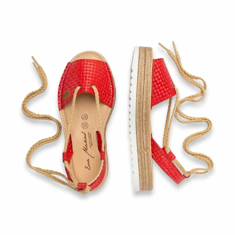 Abarcas Menorquinas Plataforma Mujer Piel Grabada Cuerdas Y Plantilla Acolchada 1249 Rojo, De Eva Mañas 5 Abarcas Menorquinas Plataforma Mujer Piel Grabada Cuerdas Y Plantilla Acolchada 1249 Rojo, De Eva Mañas - Imagen 3