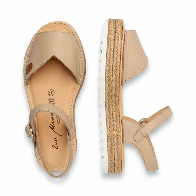 Abarcas Menorquinas Plataforma Mujer Piel Hebilla Y Plantilla Acolchada 1246 Arena, De Eva Mañas 5 Abarcas Menorquinas Plataforma Mujer Piel Hebilla Y Plantilla Acolchada 1246 Arena, De Eva Mañas - Imagen 3