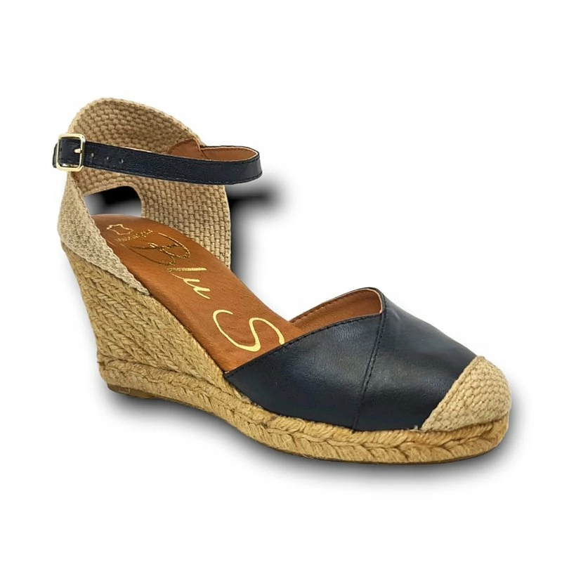 Alpargatas Valencianas Cuña Alta Mujer Piel Metalizada Plantilla Acolchada 1502 Negro, De Blusandal 4 Alpargatas Valencianas Cuña Alta Mujer Piel Metalizada Plantilla Acolchada 1502 Negro, De Blusandal - Imagen 2