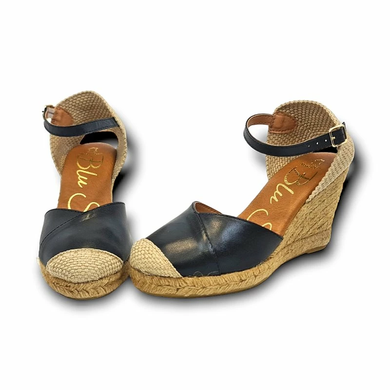 Alpargatas Valencianas Cuña Alta Mujer Piel Metalizada Plantilla Acolchada 1502 Negro, De Blusandal 7 Alpargatas Valencianas Cuña Alta Mujer Piel Metalizada Plantilla Acolchada 1502 Negro, De Blusandal - Imagen 5