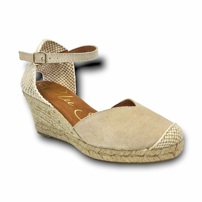 Alpargatas Valencianas Cuña Baja Mujer Piel Plantilla Acolchada 1509 Beige, De Blusandal 4 Alpargatas Valencianas Cuña Baja Mujer Piel Plantilla Acolchada 1509 Beige, De Blusandal - Imagen 2