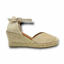 Alpargatas Valencianas Cuña Baja Mujer Piel Plantilla Acolchada 1509 Beige, De Blusandal