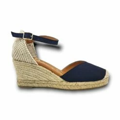 Alpargatas Valencianas Cuña Baja Mujer Piel Plantilla Acolchada 1509 Marino, De Blusandal