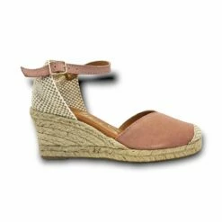 Alpargatas Valencianas Cuña Baja Mujer Piel Plantilla Acolchada 1509 Rosa, De Blusandal