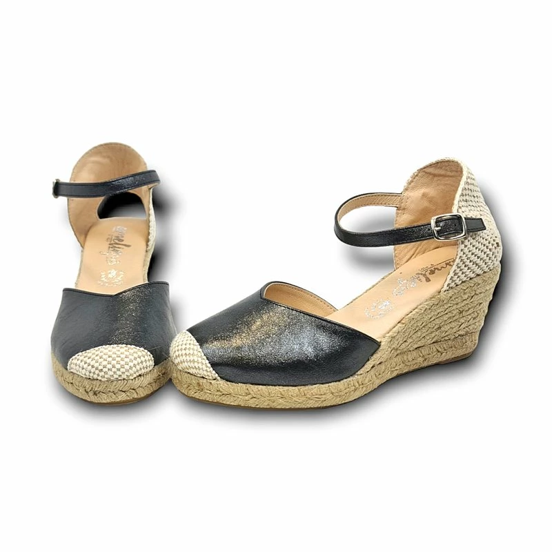 Alpargatas Valencianas Cuña Baja Mujer Piel Y Textil Plantilla Acolchada 295 Negro, De Amelie 6 Alpargatas Valencianas Cuña Baja Mujer Piel Y Textil Plantilla Acolchada 295 Negro, De Amelie - Imagen 4