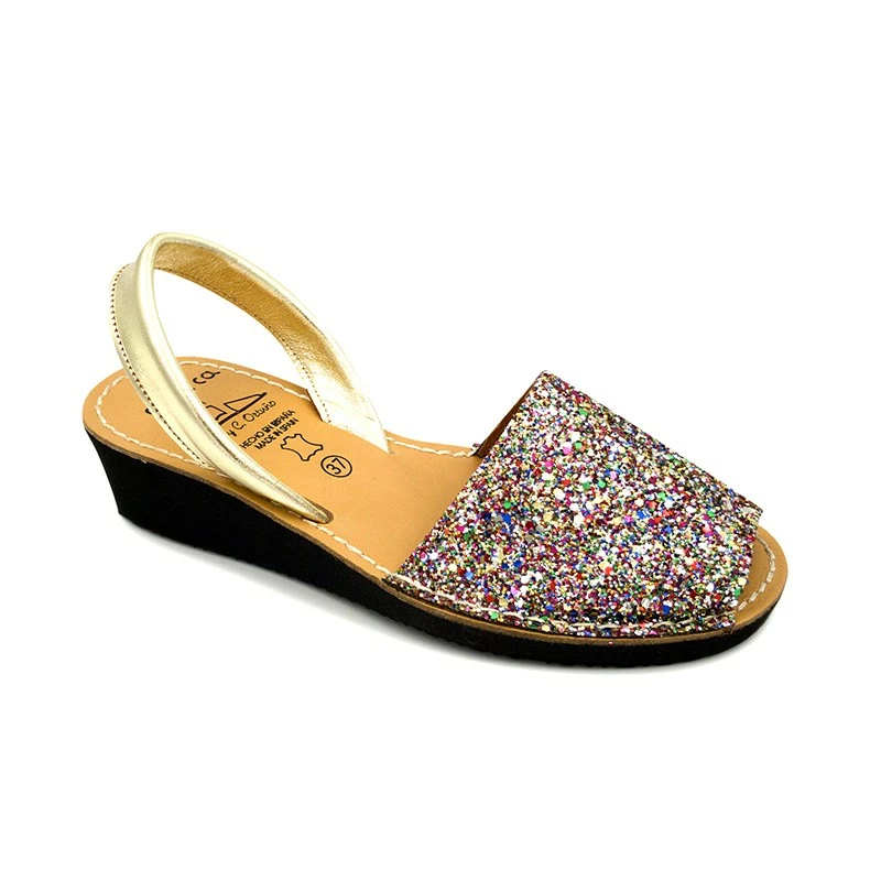 Avarcas Menorquinas Mujer Piel Cuña Purpurina 1275 Multi, De C. Ortuño 4 Avarcas Menorquinas Mujer Piel Cuña Purpurina 1275 Multi, De C. Ortuño - Imagen 2