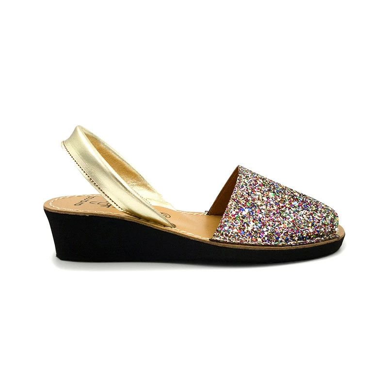 Avarcas Menorquinas Mujer Piel Cuña Purpurina 1275 Multi, De C. Ortuño 3 Avarcas Menorquinas Mujer Piel Cuña Purpurina 1275 Multi, De C. Ortuño