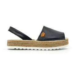 Avarcas Menorquinas Mujer Piel Plataforma Plantilla Acolchada 1252 Negro, De Eva Mañas