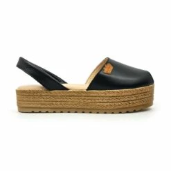 Avarcas Menorquinas Mujer Piel Plataforma Plantilla Acolchada 1258 Negro, De Eva Mañas