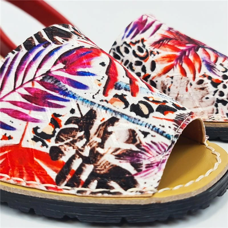 Avarcas Menorquinas Planas Mujer Piel Y Textil Motivos Florales 214 Rojo,de C. Ortuño 4 Avarcas Menorquinas Planas Mujer Piel Y Textil Motivos Florales 214 Rojo,de C. Ortuño - Imagen 2