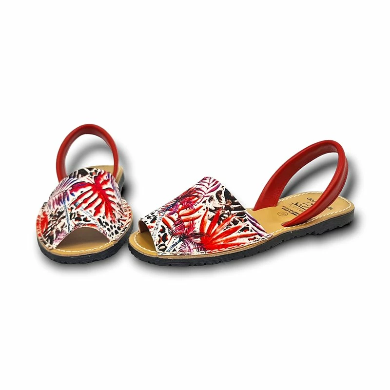 Avarcas Menorquinas Planas Mujer Piel Y Textil Motivos Florales 214 Rojo,de C. Ortuño 6 Avarcas Menorquinas Planas Mujer Piel Y Textil Motivos Florales 214 Rojo,de C. Ortuño - Imagen 4