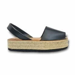 Avarcas Menorquinas Plataforma Mujer Piel Plantillal Acolchada 16201 Negro, De Blusandal