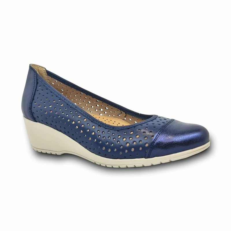 Bailarinas Cuña Mujer Piel Calada Plantilla Extraíble 7034 Marino, De Tupié 5 Bailarinas Cuña Mujer Piel Calada Plantilla Extraíble 7034 Marino, De Tupié - Imagen 3