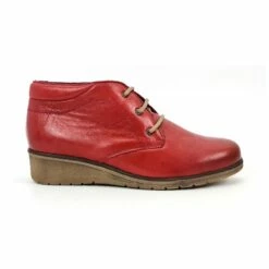 Botines Cómodos Mujer Piel Cuña Cordones Plantilla Extraíble 70241 Rojo, De Tupié