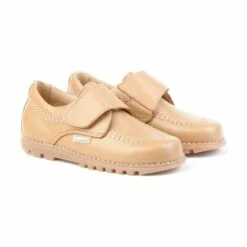 Derbies Colegiales Niño Piel Velcro Punta Redonda 301 Camel, De Angelitos