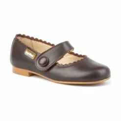 Merceditas Colegiales Niña Piel Napa Velcro 1512 Chocolate, De Angelitos