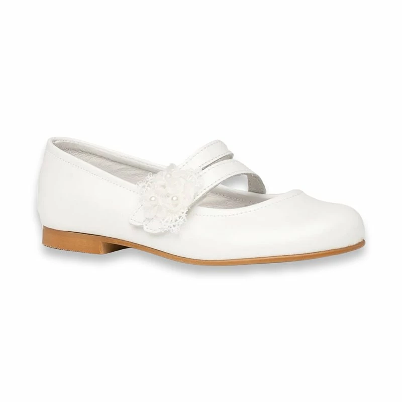 Merceditas Comunión Niña Piel Nacarada Adorno Tul Y Perlas Velcro 991 Blanco, De Angelitos 5 Merceditas Comunión Niña Piel Nacarada Adorno Tul Y Perlas Velcro 991 Blanco, De Angelitos - Imagen 3