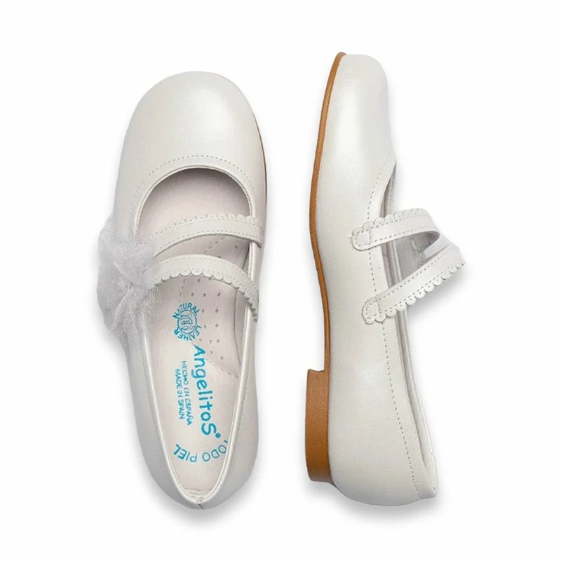 Merceditas Comunión Niña Piel Nacarada Flor Encaje Y Tul Velcro 992 Blanco, De Angelitos 4 Merceditas Comunión Niña Piel Nacarada Flor Encaje Y Tul Velcro 992 Blanco, De Angelitos - Imagen 2