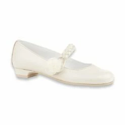 Merceditas Comunión Tacón Niña Piel Nacarada Flor Tul Y Tira Trenzada Velcro 998 Beige, De Angelitos -BOUTTYE Ventas merceditas comunion tacon nina piel nacarada flor tul y tira trenzada velcro 998 beige de angelitos 2