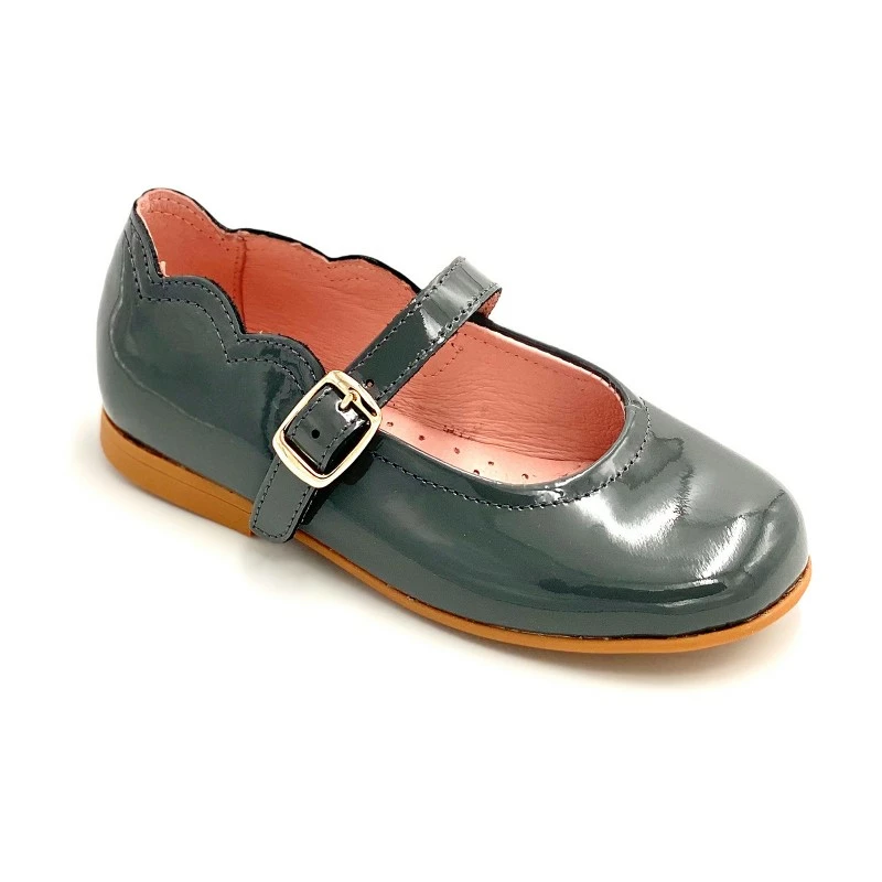 Merceditas Niña Piel Charol Hebilla 1100 Gris, De Angelitos 5 Merceditas Niña Piel Charol Hebilla 1100 Gris, De Angelitos - Imagen 3