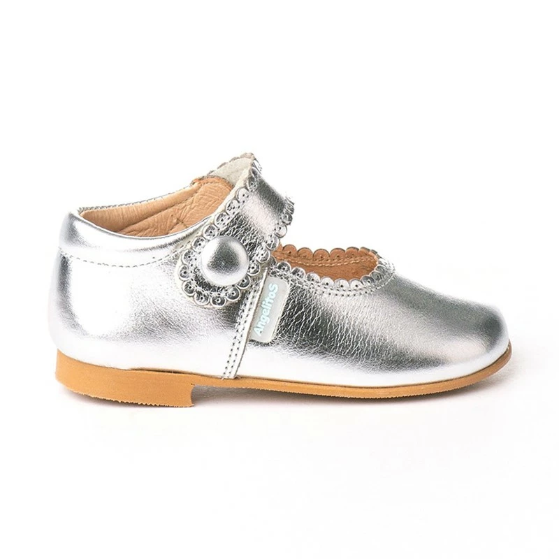 Merceditas Niña Piel Metalizada Velcro 1502 Plata, De Angelitos 4 Merceditas Niña Piel Metalizada Velcro 1502 Plata, De Angelitos - Imagen 2