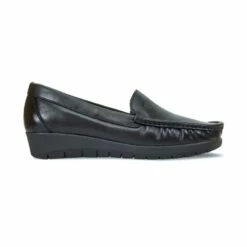 Mocasines Mujer Piel Blanda Cuña 1701 Negro, De Casual