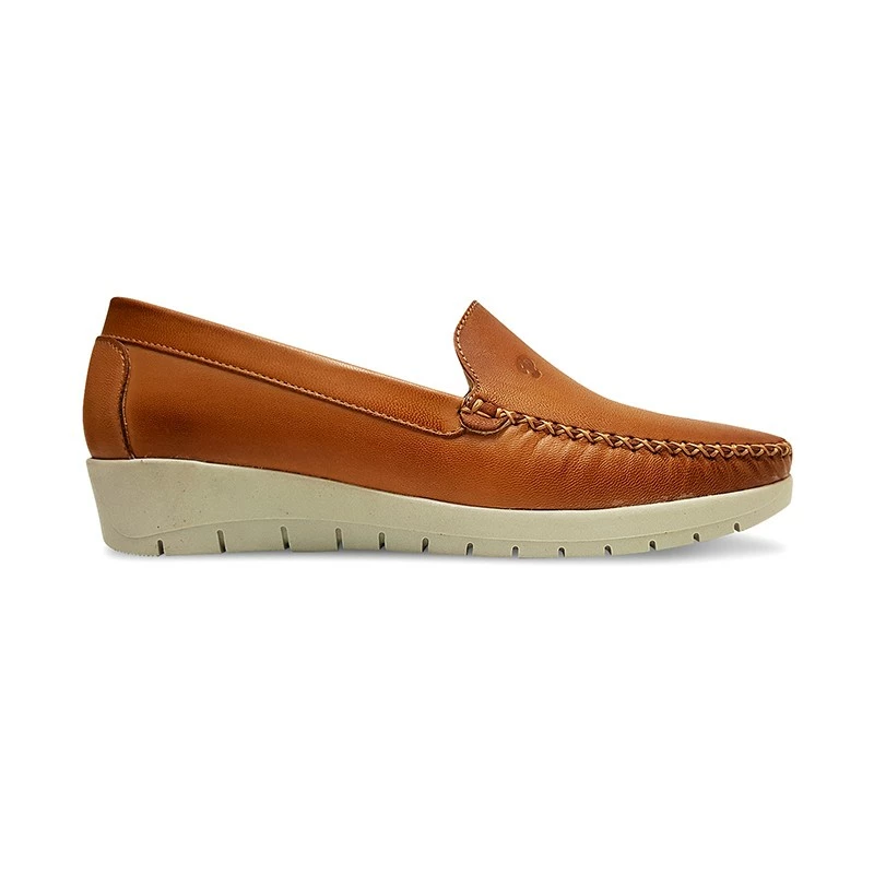 Mocasines Mujer Piel Blanda Cuña 1709CA Cuero, De Casual 3 Mocasines Mujer Piel Blanda Cuña 1709CA Cuero, De Casual
