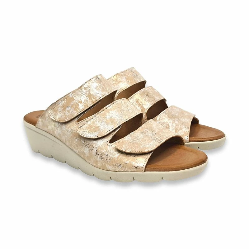 Sandalia Comfort Destalonada Cuña Baja Mujer Piel Plantilla Acolchada Velcro 287 Platino, De Amelie 4 Sandalia Comfort Destalonada Cuña Baja Mujer Piel Plantilla Acolchada Velcro 287 Platino, De Amelie - Imagen 2