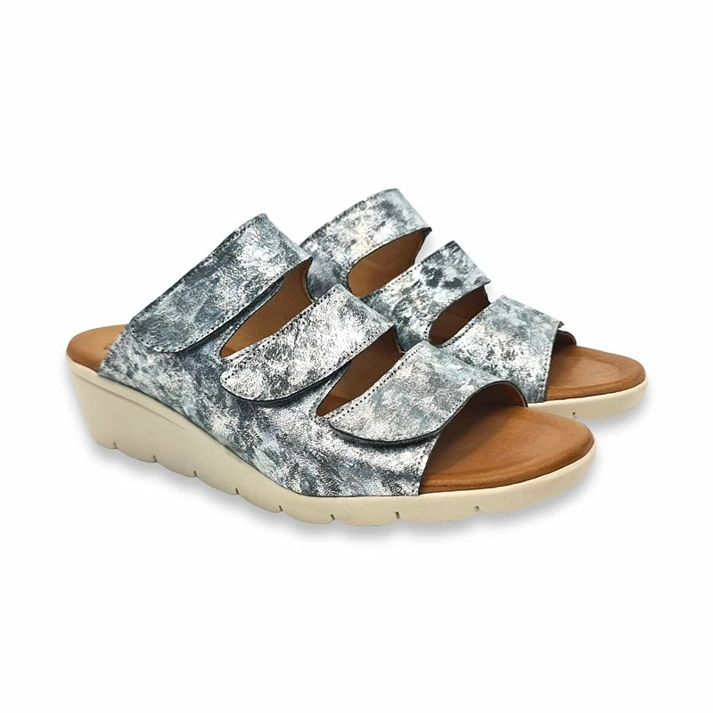 Sandalia Comfort Destalonada Cuña Baja Mujer Piel Plantilla Acolchada Velcro 287 Plomo, De Amelie 4 Sandalia Comfort Destalonada Cuña Baja Mujer Piel Plantilla Acolchada Velcro 287 Plomo, De Amelie - Imagen 2