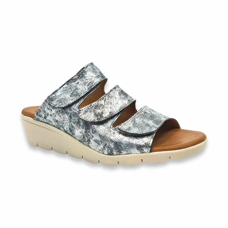 Sandalia Comfort Destalonada Cuña Baja Mujer Piel Plantilla Acolchada Velcro 287 Plomo, De Amelie 5 Sandalia Comfort Destalonada Cuña Baja Mujer Piel Plantilla Acolchada Velcro 287 Plomo, De Amelie - Imagen 3