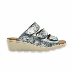 Sandalia Comfort Destalonada Cuña Baja Mujer Piel Plantilla Acolchada Velcro 287 Plomo, De Amelie