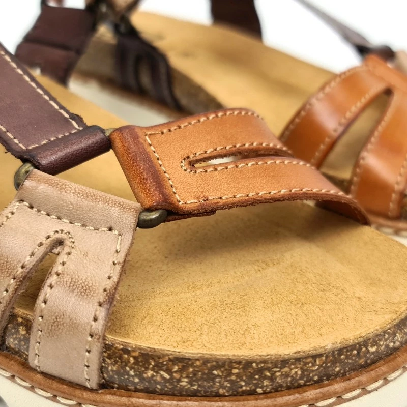 Sandalias Bio Planas Mujer Piel Velcro Plantilla Corcho 1855 Cuero, De Blusandal 4 Sandalias Bio Planas Mujer Piel Velcro Plantilla Corcho 1855 Cuero, De Blusandal - Imagen 2