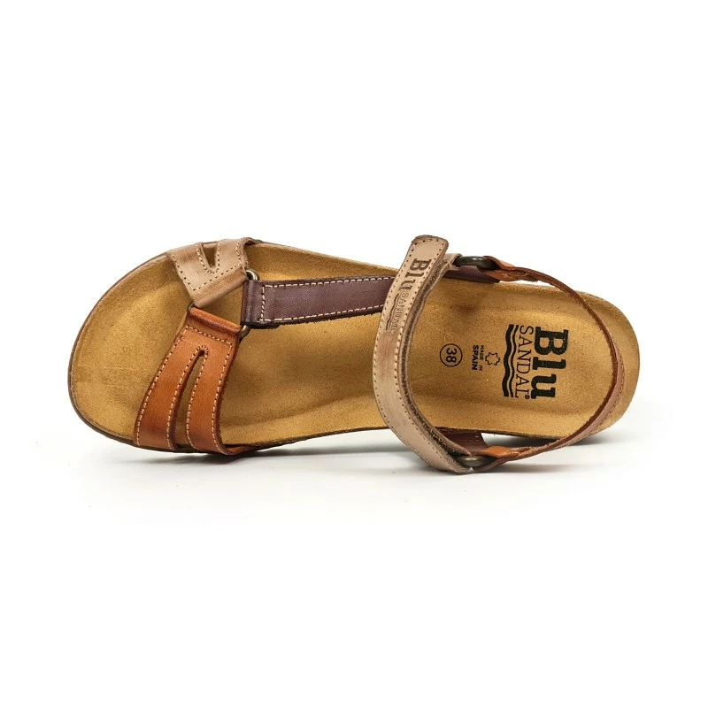 Sandalias Bio Planas Mujer Piel Velcro Plantilla Corcho 1855 Cuero, De Blusandal 7 Sandalias Bio Planas Mujer Piel Velcro Plantilla Corcho 1855 Cuero, De Blusandal - Imagen 5