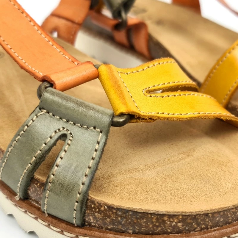 Sandalias Bio Planas Mujer Piel Velcro Plantilla Corcho 1855 Mostaza, De Blusandal 4 Sandalias Bio Planas Mujer Piel Velcro Plantilla Corcho 1855 Mostaza, De Blusandal - Imagen 2