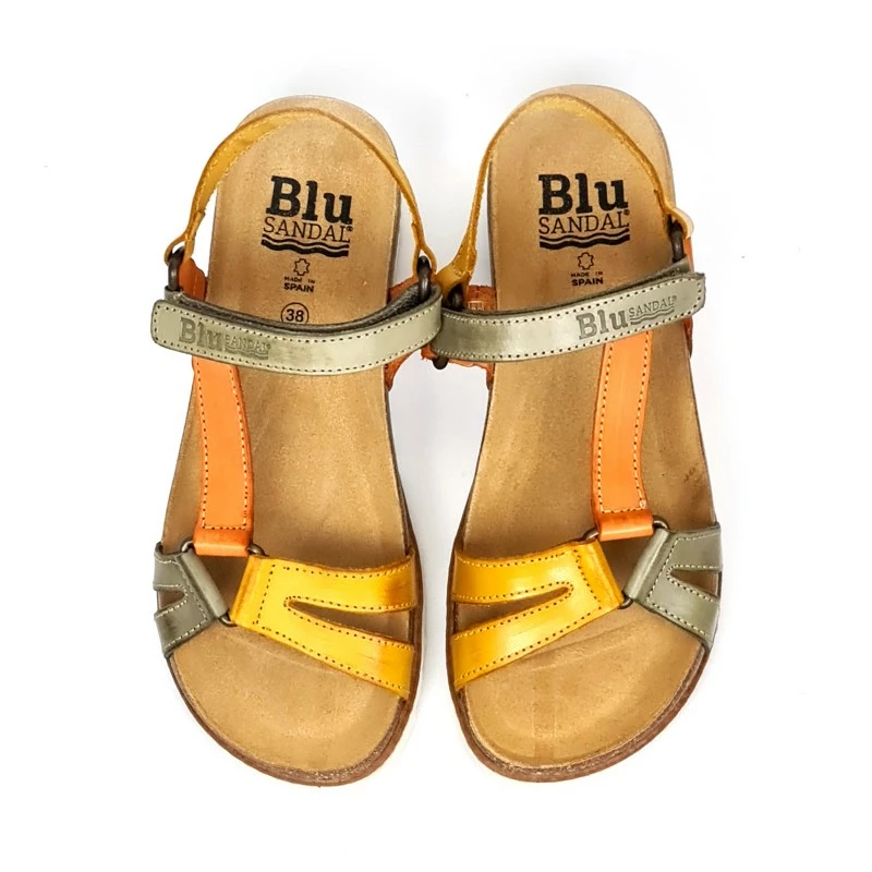 Sandalias Bio Planas Mujer Piel Velcro Plantilla Corcho 1855 Mostaza, De Blusandal 9 Sandalias Bio Planas Mujer Piel Velcro Plantilla Corcho 1855 Mostaza, De Blusandal - Imagen 7