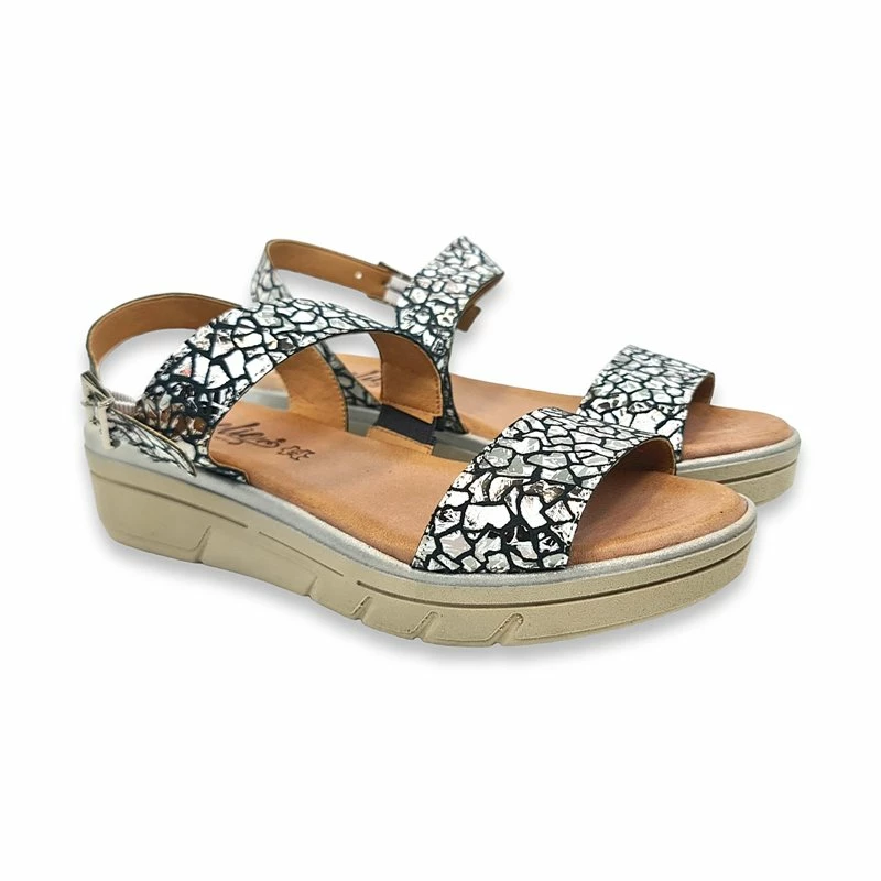 Sandalias Comfort Cuña Baja Mujer Piel Metalizada Plantilla Acolchada 134 Plomo, De Amelie 4 Sandalias Comfort Cuña Baja Mujer Piel Metalizada Plantilla Acolchada 134 Plomo, De Amelie - Imagen 2