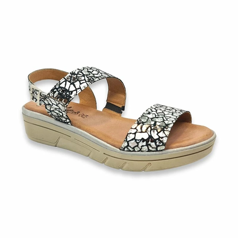 Sandalias Comfort Cuña Baja Mujer Piel Metalizada Plantilla Acolchada 134 Plomo, De Amelie 5 Sandalias Comfort Cuña Baja Mujer Piel Metalizada Plantilla Acolchada 134 Plomo, De Amelie - Imagen 3