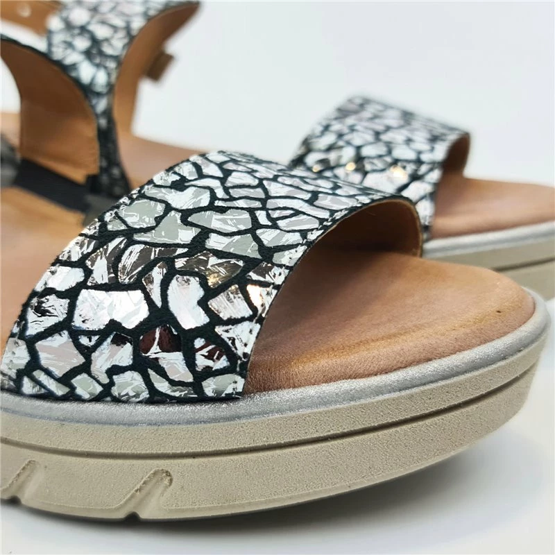 Sandalias Comfort Cuña Baja Mujer Piel Metalizada Plantilla Acolchada 134 Plomo, De Amelie 6 Sandalias Comfort Cuña Baja Mujer Piel Metalizada Plantilla Acolchada 134 Plomo, De Amelie - Imagen 4