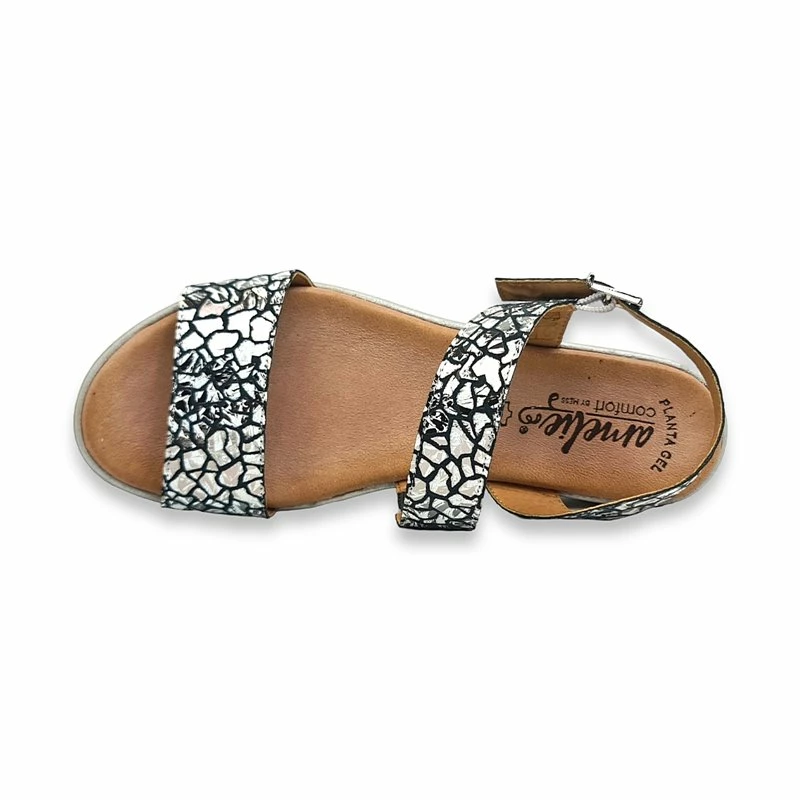 Sandalias Comfort Cuña Baja Mujer Piel Metalizada Plantilla Acolchada 134 Plomo, De Amelie 8 Sandalias Comfort Cuña Baja Mujer Piel Metalizada Plantilla Acolchada 134 Plomo, De Amelie - Imagen 6