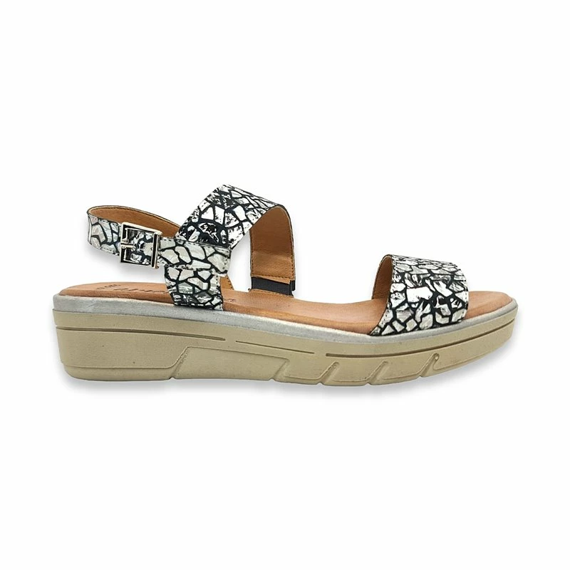 Sandalias Comfort Cuña Baja Mujer Piel Metalizada Plantilla Acolchada 134 Plomo, De Amelie 3 Sandalias Comfort Cuña Baja Mujer Piel Metalizada Plantilla Acolchada 134 Plomo, De Amelie