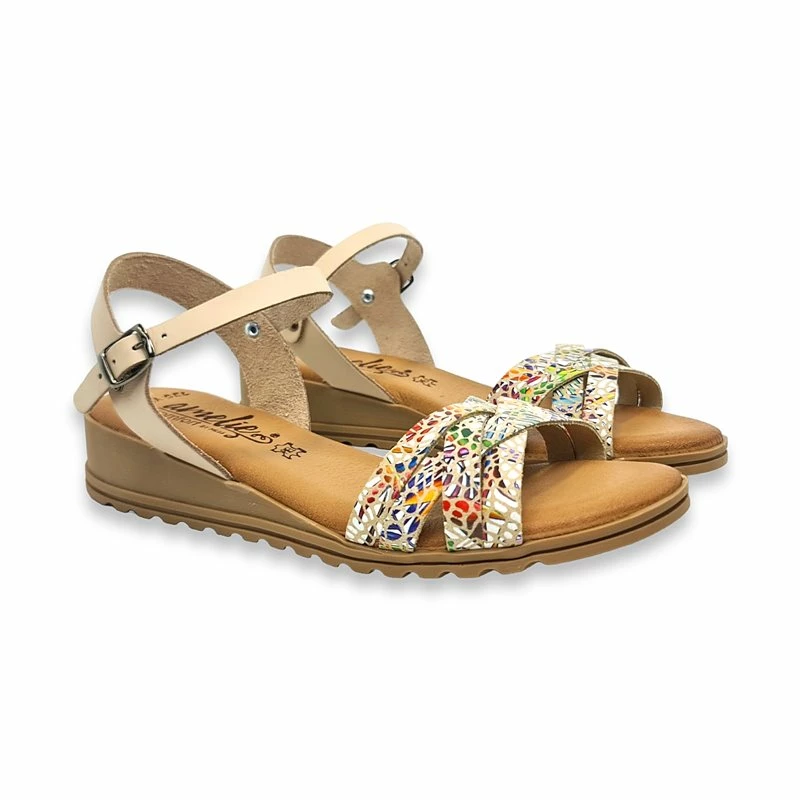 Sandalias Comfort Cuña Baja Mujer Piel Plantilla Acolchada 291 Beige, De Amelie 4 Sandalias Comfort Cuña Baja Mujer Piel Plantilla Acolchada 291 Beige, De Amelie - Imagen 2