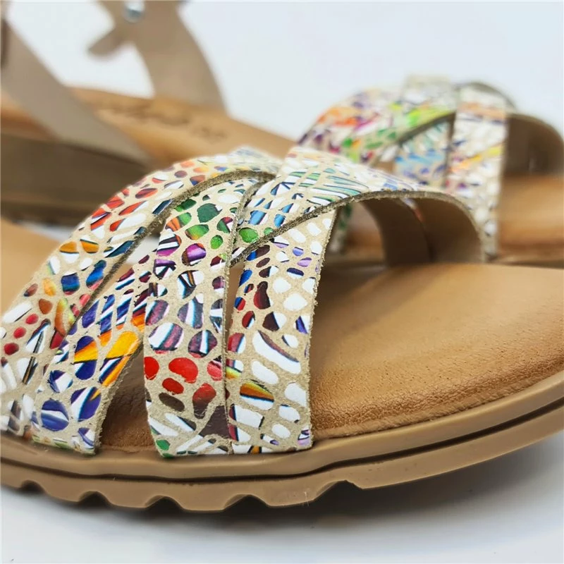 Sandalias Comfort Cuña Baja Mujer Piel Plantilla Acolchada 291 Beige, De Amelie 6 Sandalias Comfort Cuña Baja Mujer Piel Plantilla Acolchada 291 Beige, De Amelie - Imagen 4