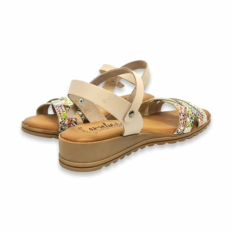 Sandalias Comfort Cuña Baja Mujer Piel Plantilla Acolchada 291 Beige, De Amelie 7 Sandalias Comfort Cuña Baja Mujer Piel Plantilla Acolchada 291 Beige, De Amelie - Imagen 5