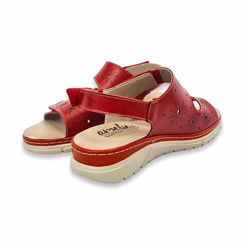 Sandalias Cómodas Mujer Piel Cuña Baja Plantilla Extraible Y Velcro 1171 Rojo, De Amelie 6 Sandalias Cómodas Mujer Piel Cuña Baja Plantilla Extraible Y Velcro 1171 Rojo, De Amelie - Imagen 4